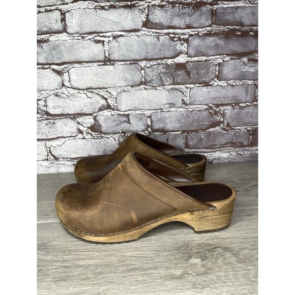 Sanita Brown Nubuck Leather Round Clogs Wooden Heel Shoes Women Sz 40EU/9.5M US - Picture 14 of 16